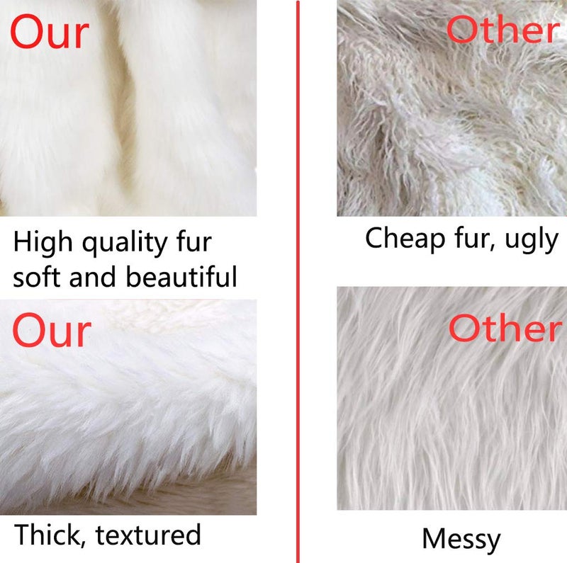AOGU 48 Inch Faux Fur Christmas Tree Skirt White Plush Skirt for Merry Christmas Party Christmas Tree Decoration - Image 3